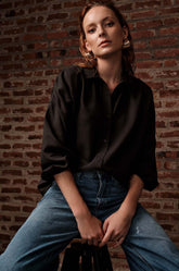 Shoulder Gathered Top-Black